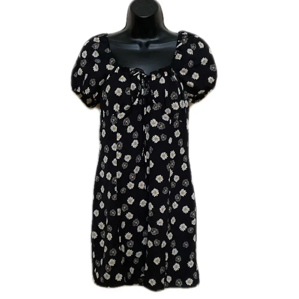 BP Ditsy Floral Tie Front Minidress | Size Medium | Black | NWOT - Picture 2 of 5